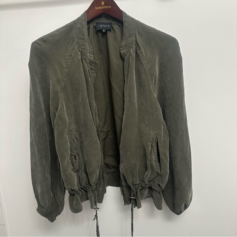 1. State Green Zip Up Utility Jacket Pockets Drawstrings Women’s Size Small